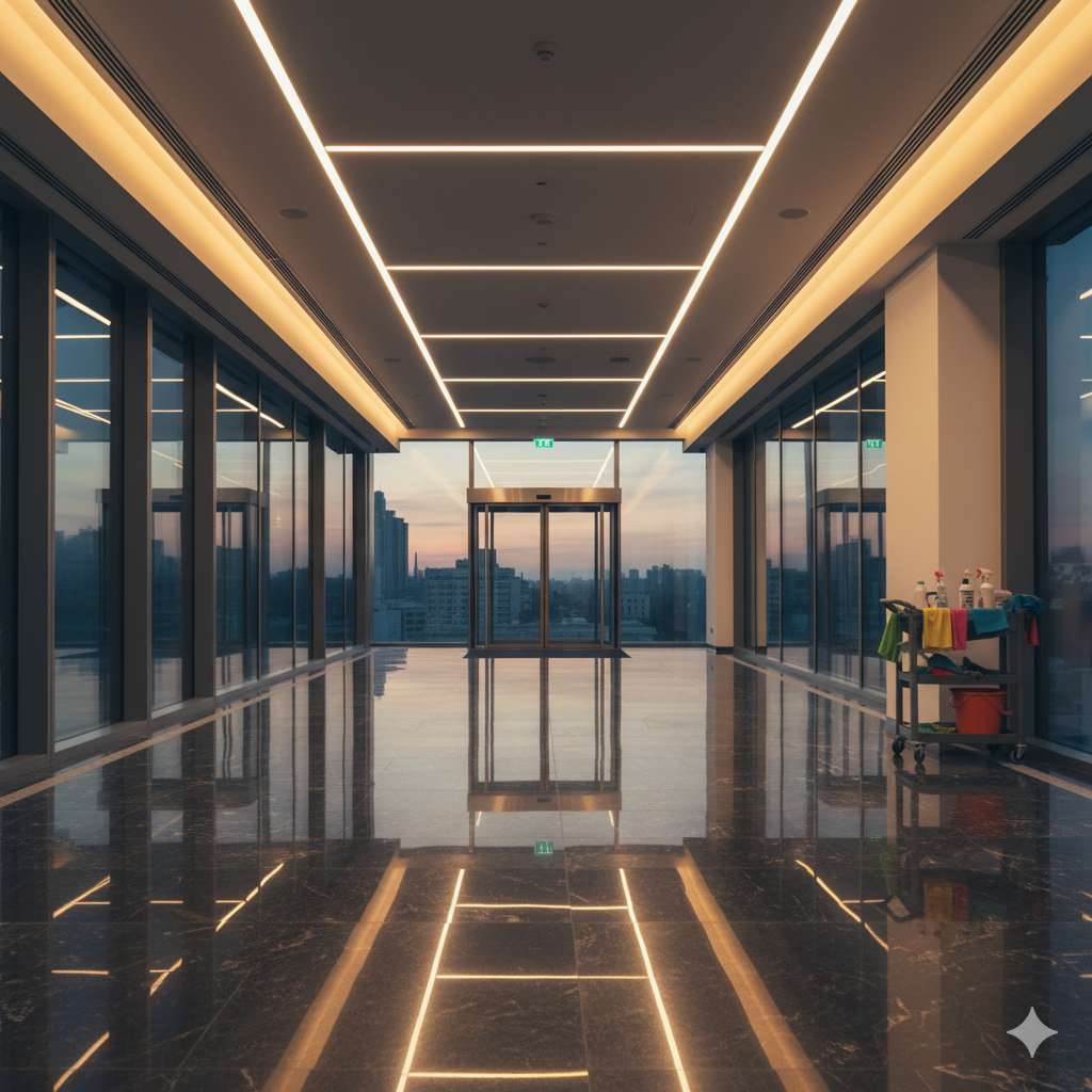 Professionelle Gebäudereinigung einer Lobby